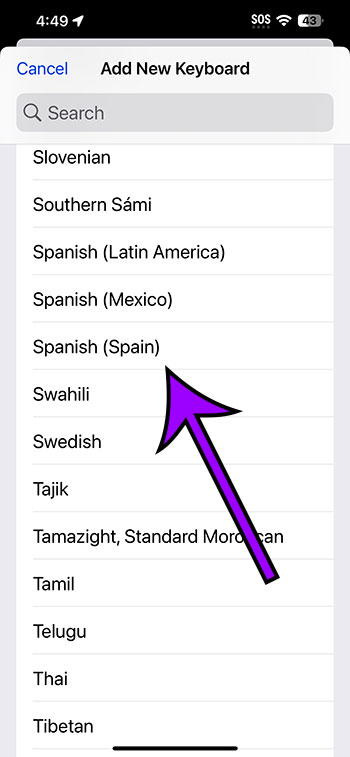 how to add the Spanish keyboard on an iPhone 14