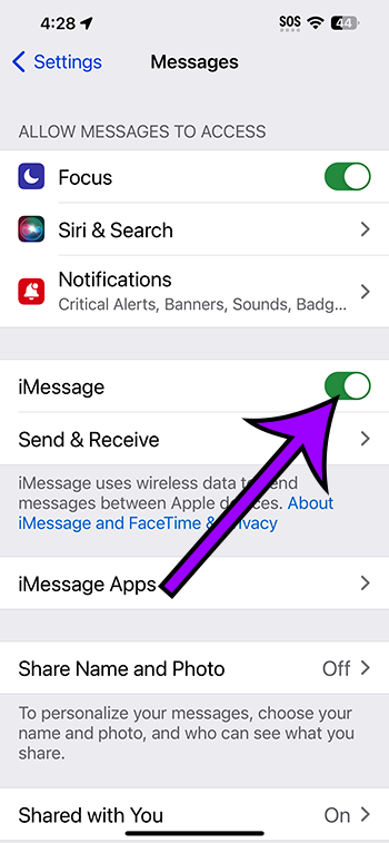how to turn on iMessage on iPhone 15